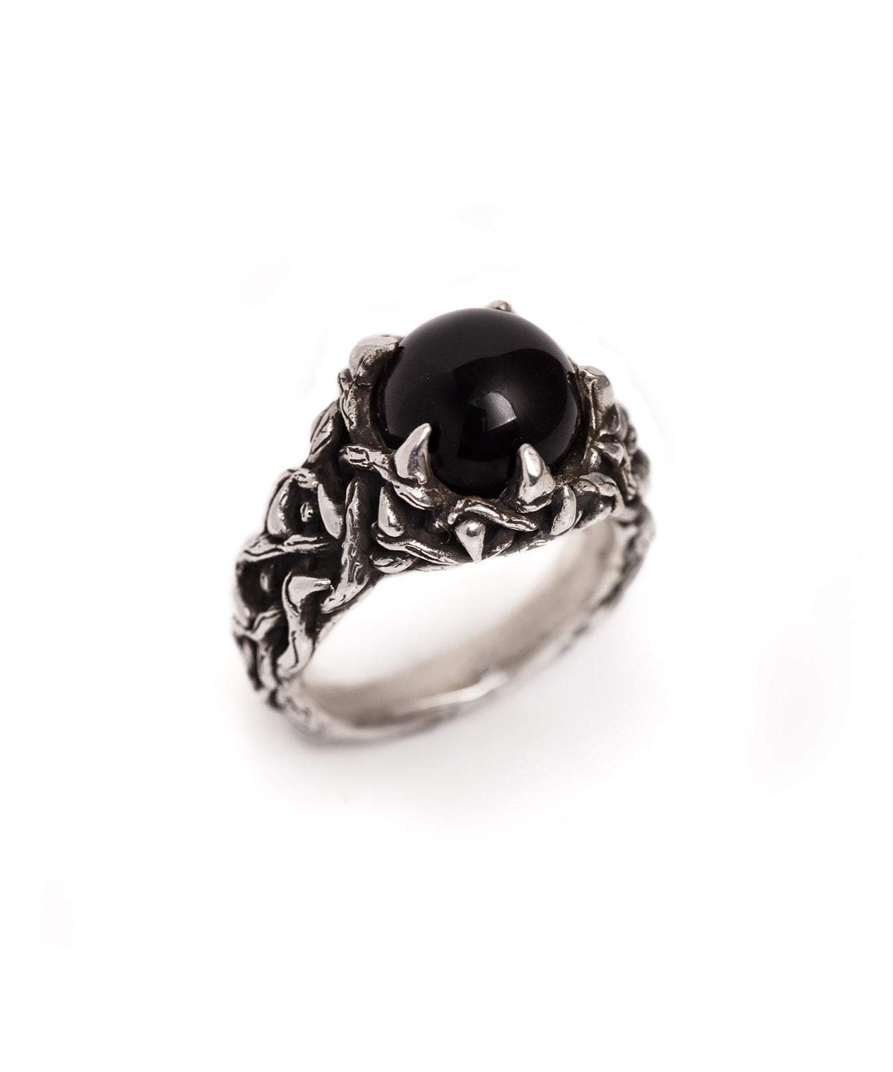Black Onyx Baby Thorn Ring - Sterling Silver Edgy Gemstone Ring