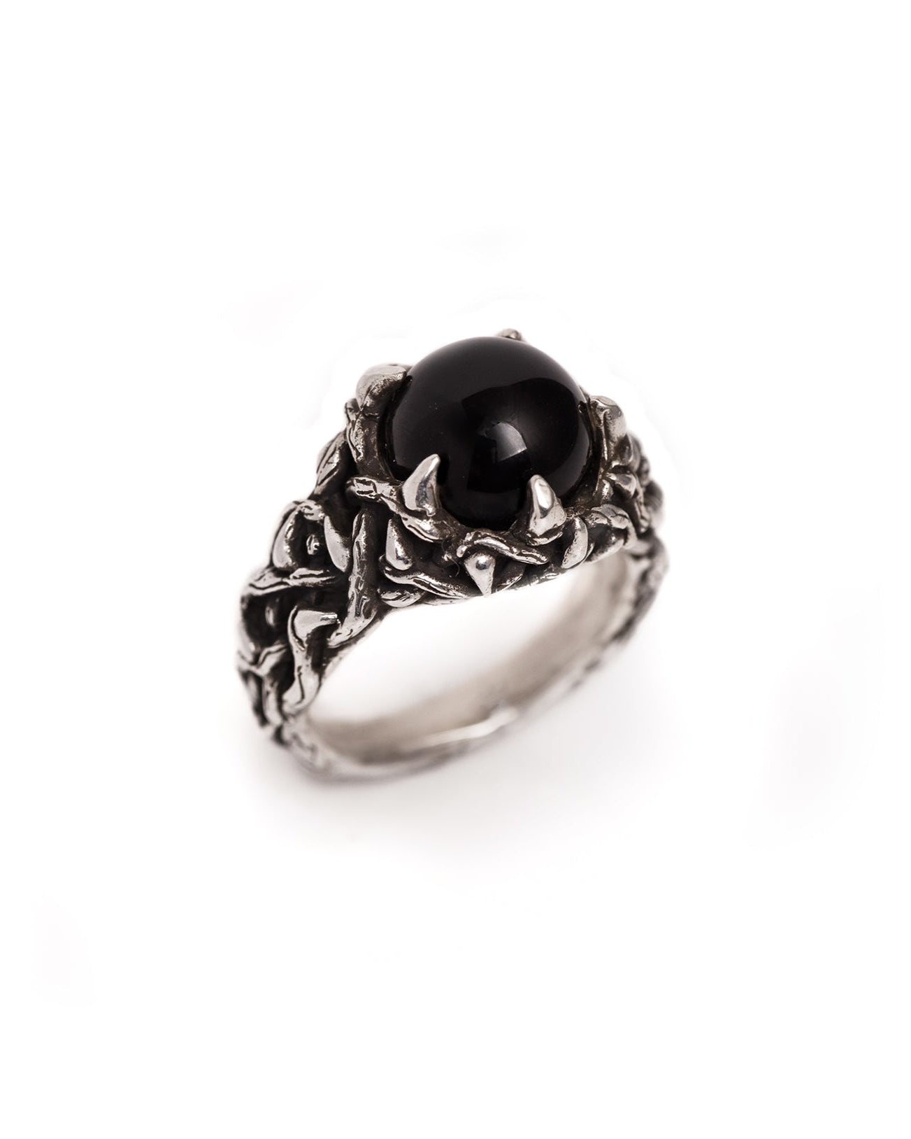 Black Onyx Baby Thorn Ring - Sterling Silver Edgy Gemstone Ring