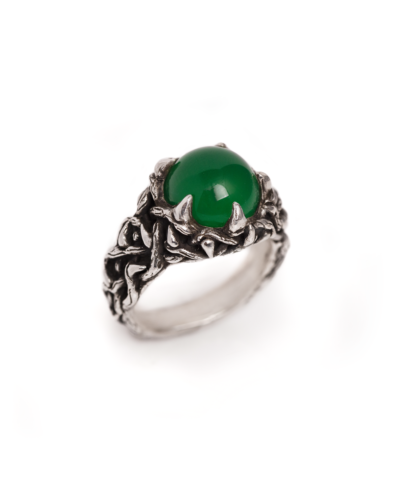 Green Onyx Baby Thorn Ring - Sterling Silver Dainty Spiked Ring