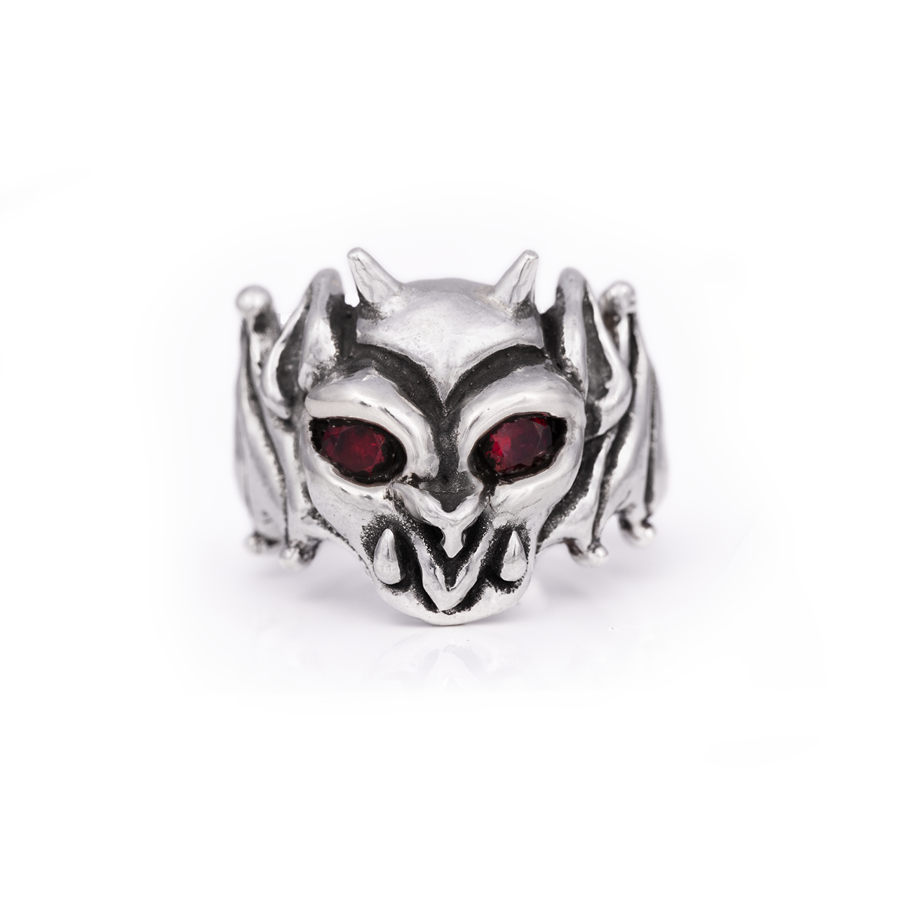 Garnet Gargoyle Ring - Sterling Silver Gothic Red Gemstone Ring