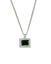 A silver-toned chain necklace with a square pendant featuring a textured silver border and a central dark green rectangular gemstone, shown against a plain white background.