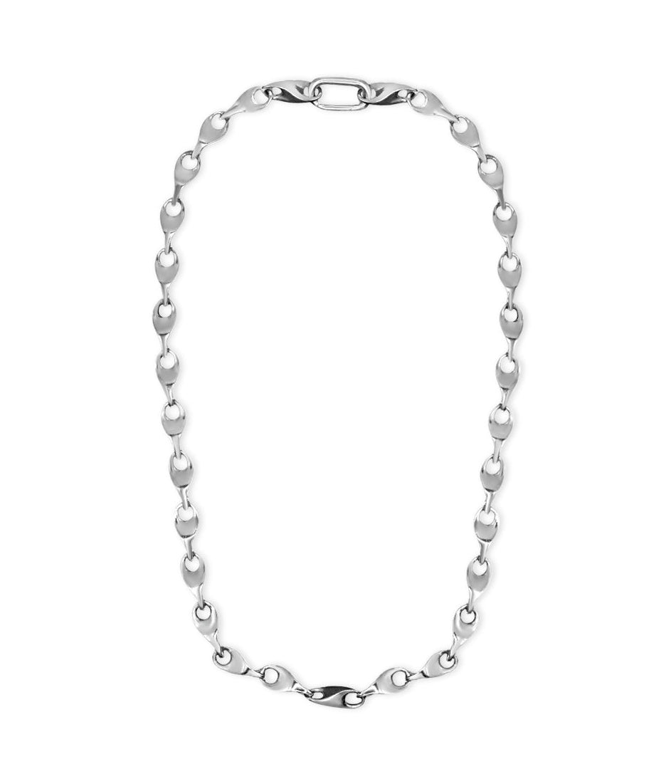 Silver chain necklace on a white background