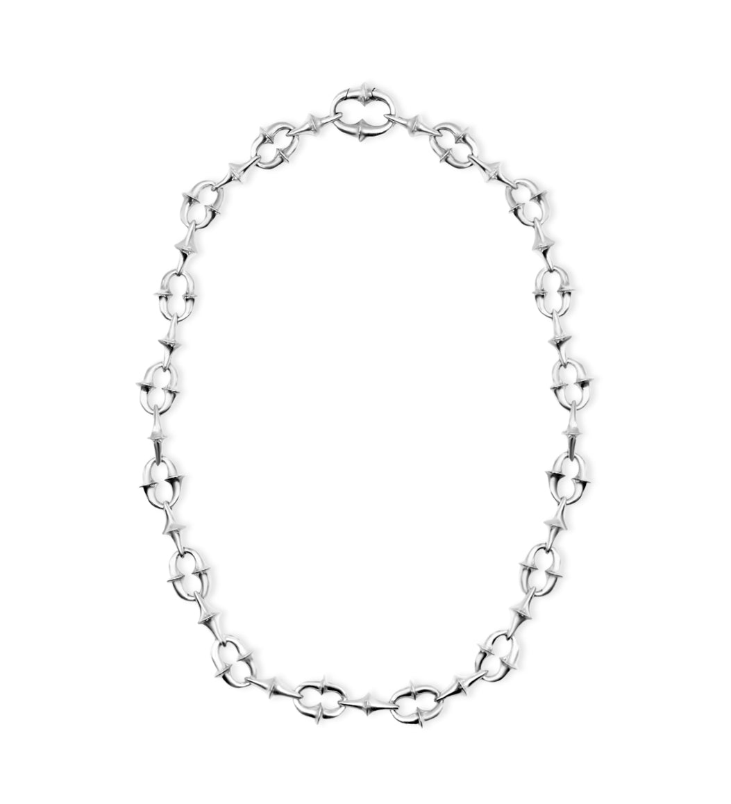 Silver chain necklace on a white background