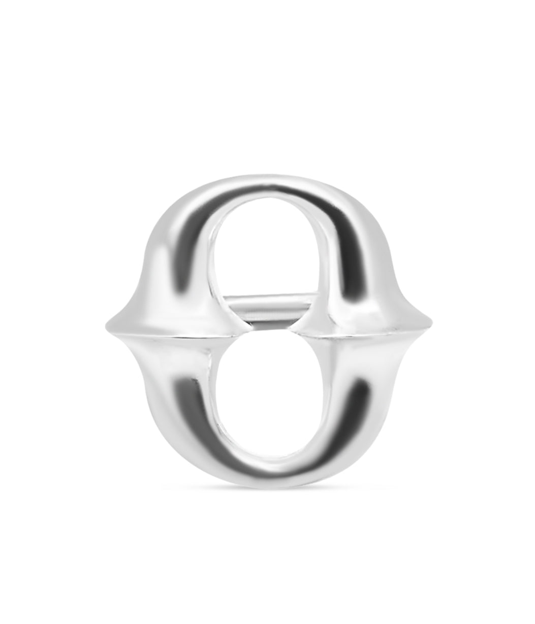 Silver ring with a unique design on a white background