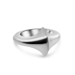 Silver ring with a unique design on a white background