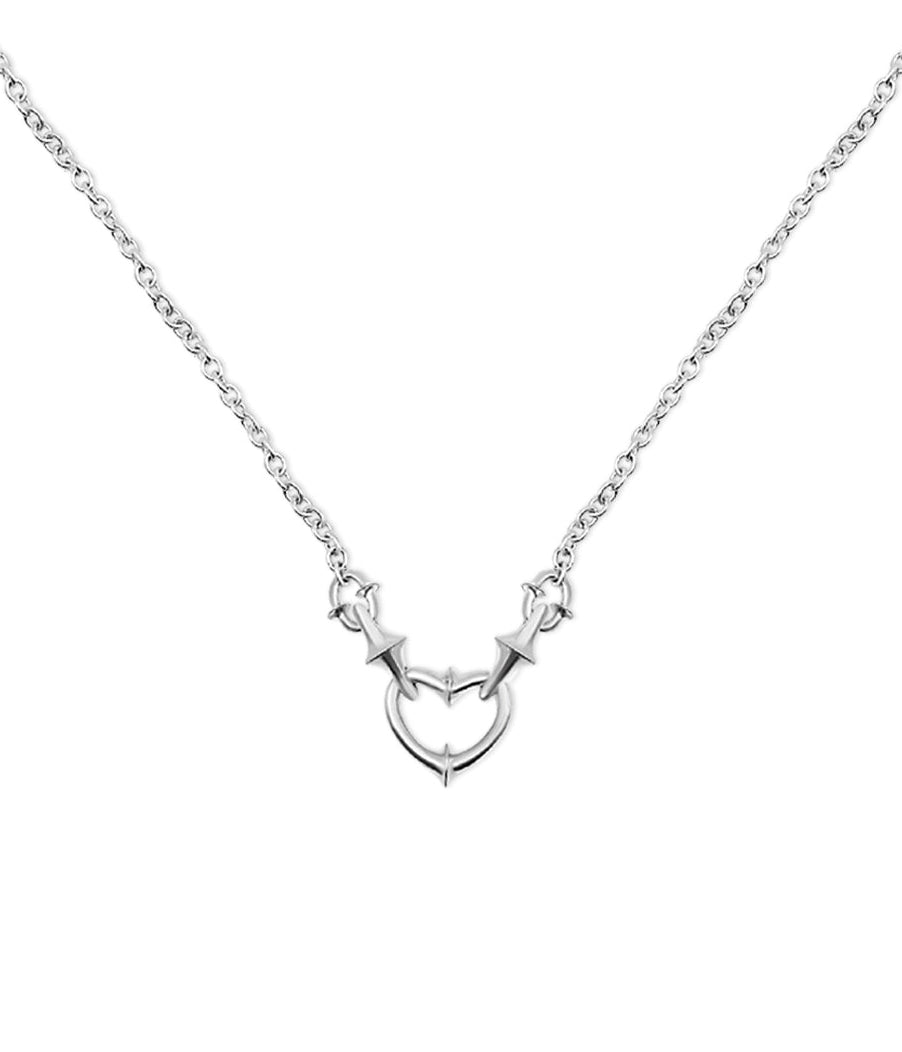 Silver necklace with a unique pendant on a white background