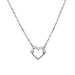 Silver necklace with a heart-shaped pendant on a white background