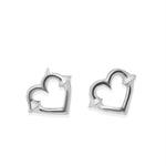 Pair of silver heart-shaped earrings on a white background