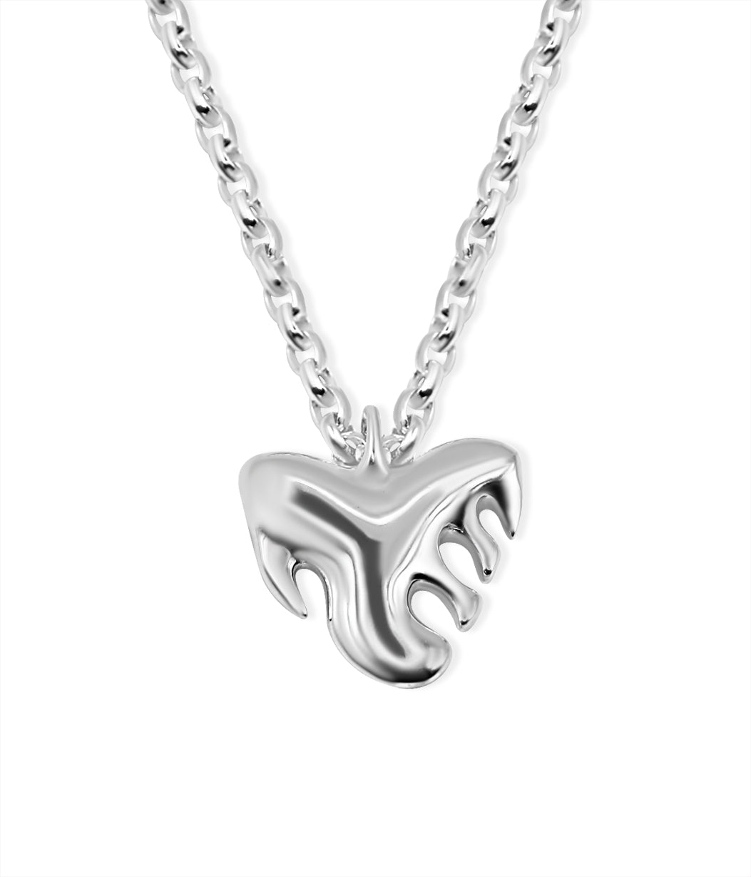 Silver necklace with a unique pendant on a white background