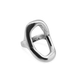 Silver ring with a unique design on a white background