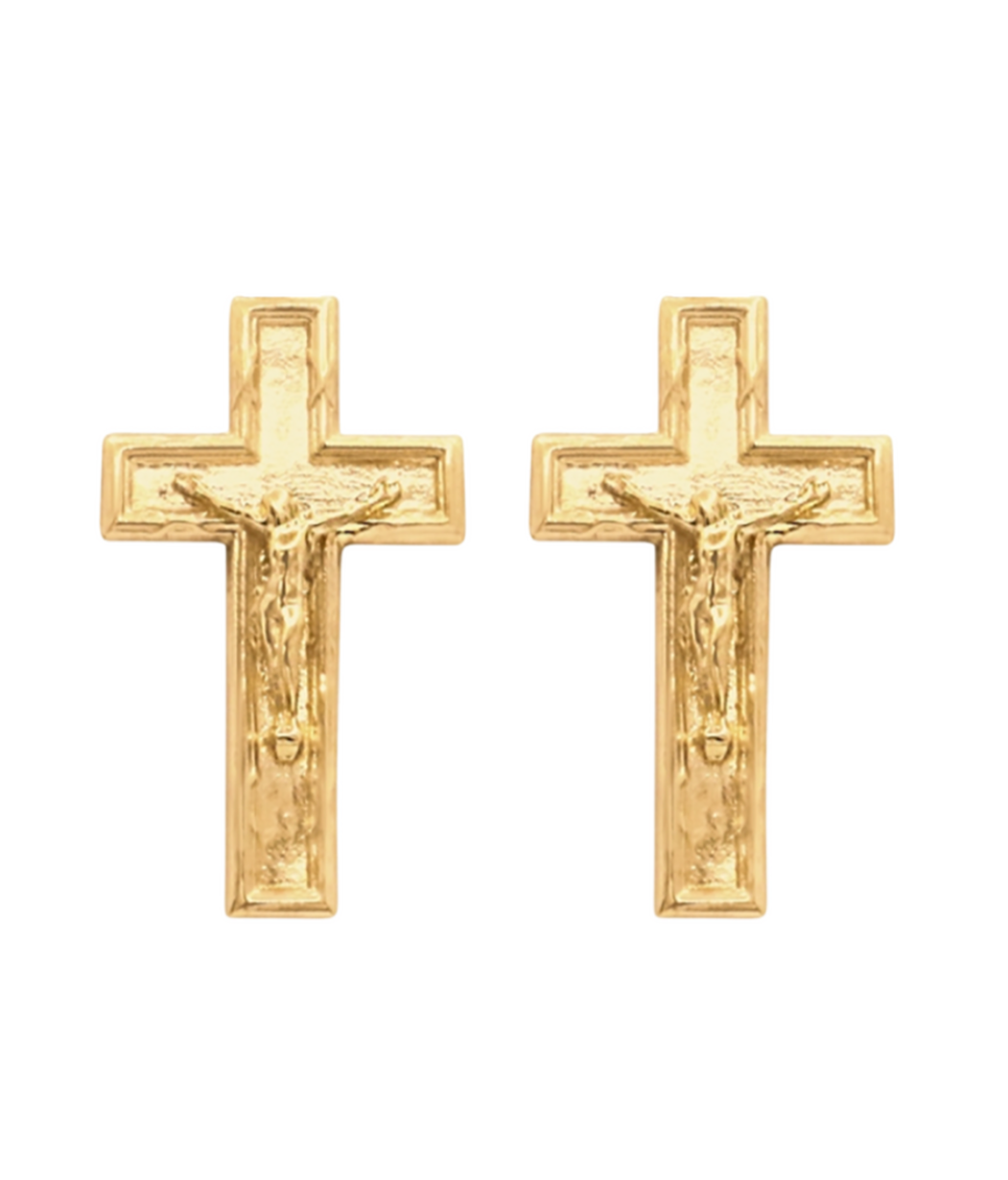 ASYMMETRIC CRUCIFIX STUDS 14K