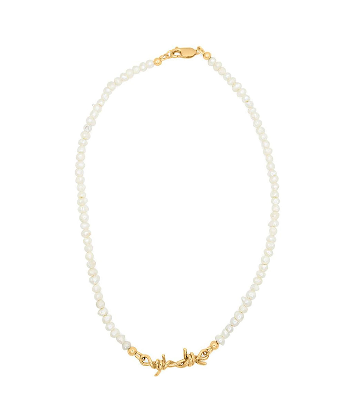 BARBED WIRE PEARL NECKLACE 14K