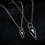 Mini Black Onyx Spike Shield Necklace - Sterling Silver Small Dark Amulet