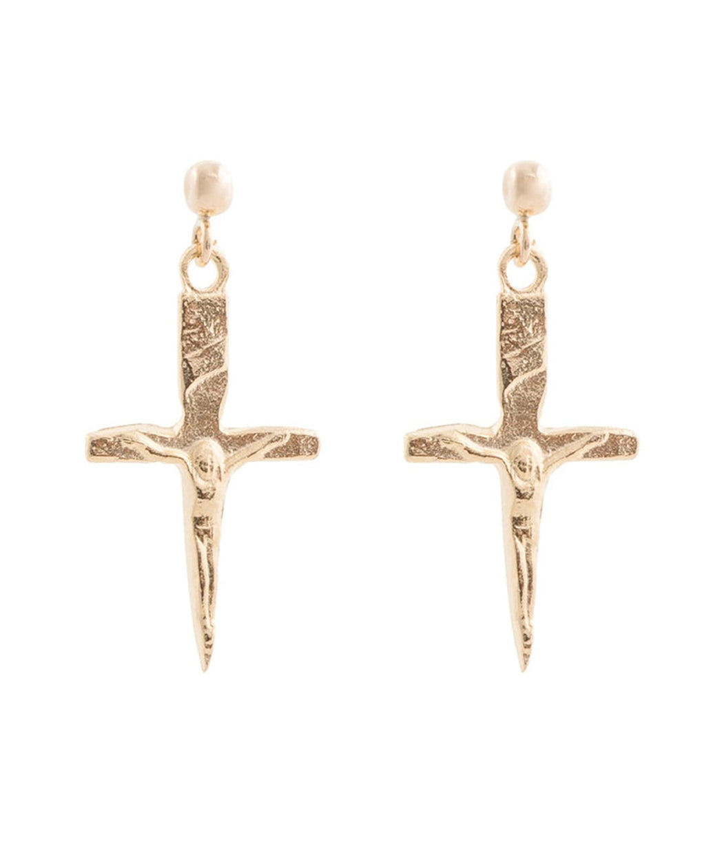 CRUCIFIX DAGGER STUD 14K