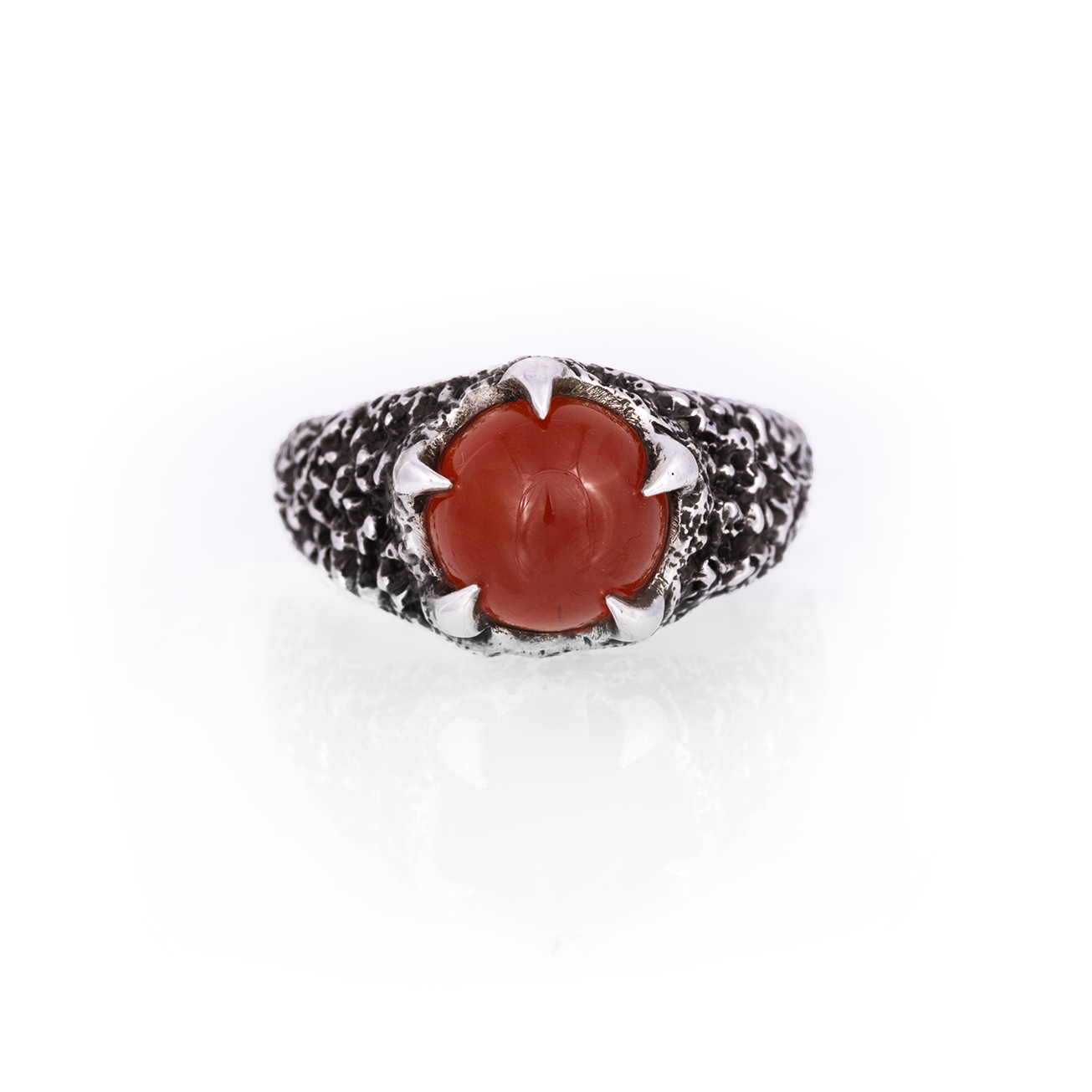Carnelian Pentaclaw Ring - Sterling Silver Orange Gemstone Claw Ring