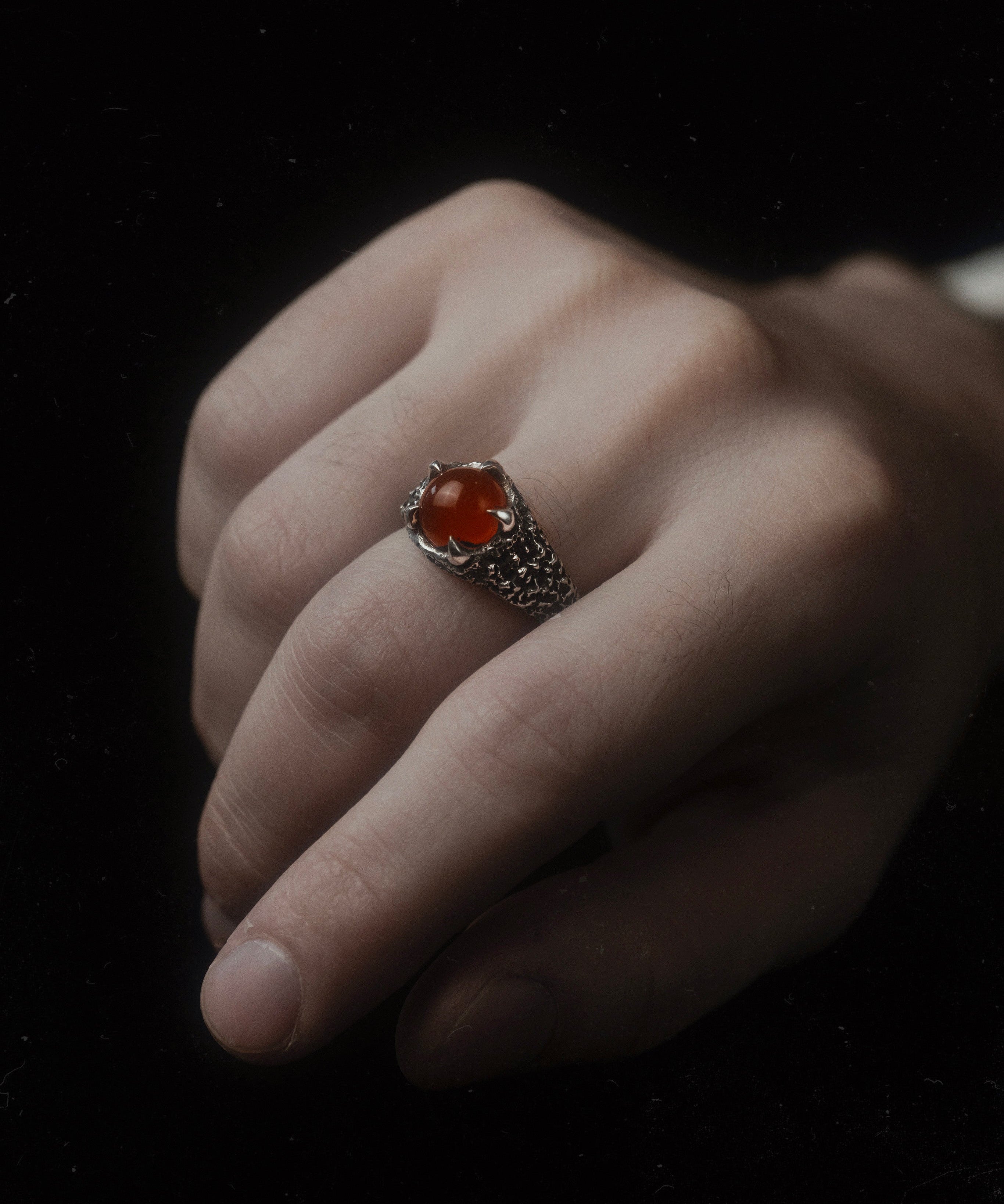 Carnelian Pentaclaw Ring - Sterling Silver Orange Gemstone Claw Ring