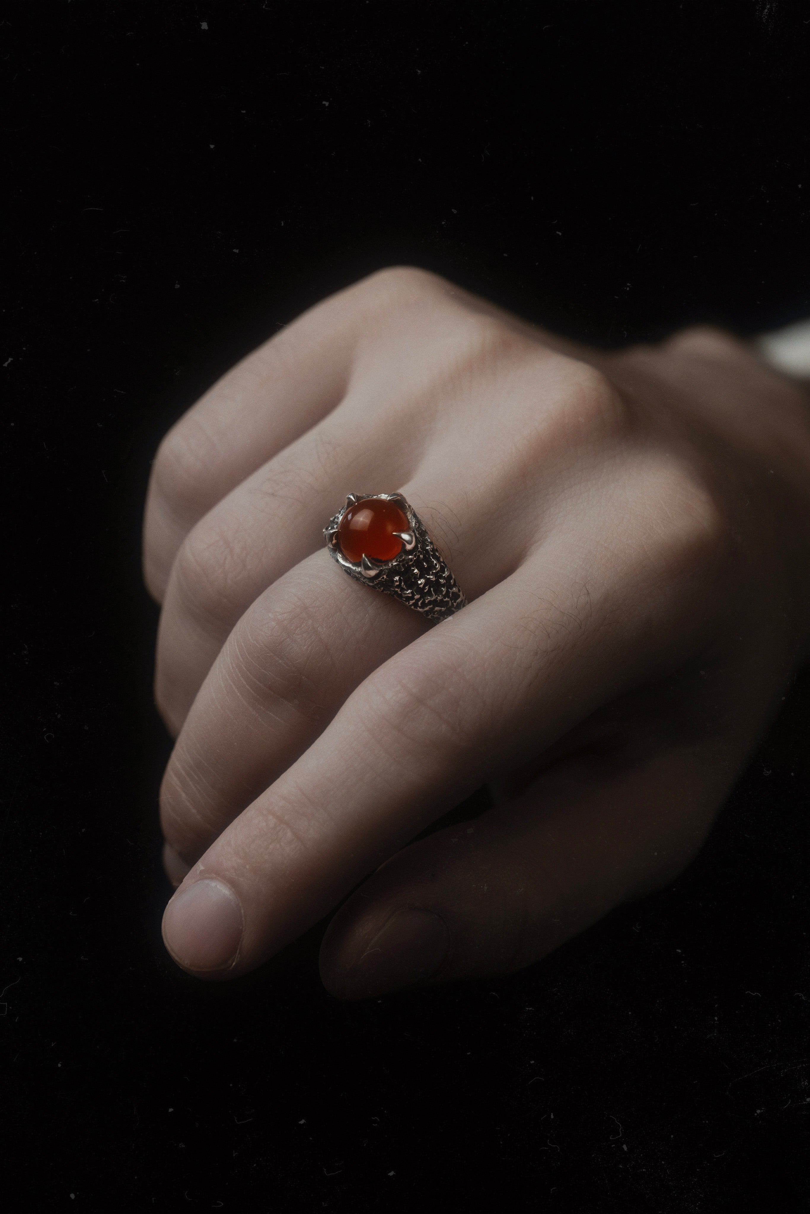 Carnelian Pentaclaw Ring - Sterling Silver Orange Gemstone Claw Ring