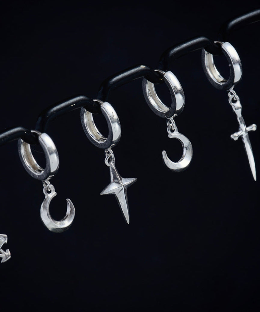 Crescent Moon Hoop Earring - Sterling Silver Lunar Hoops