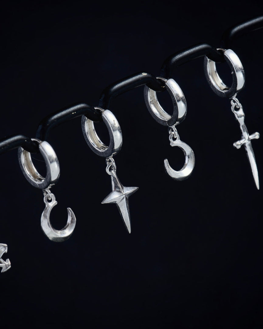 Crescent Moon Hoop Earring - Sterling Silver Lunar Hoops