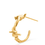 Gold hoop earring on a white background