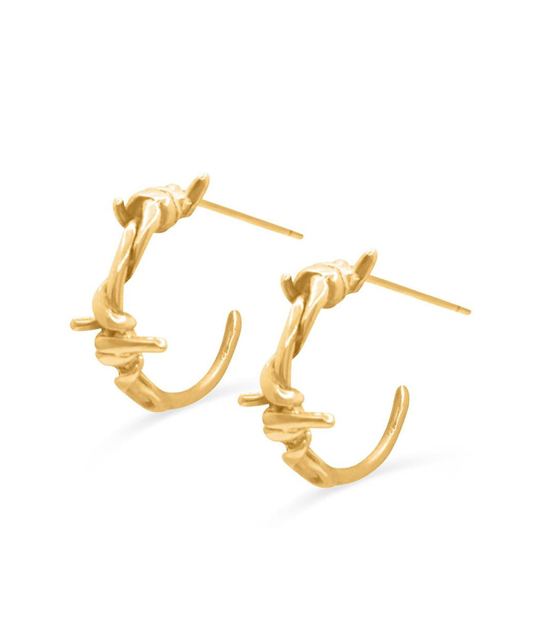 Gold hoop earrings on a white background