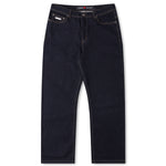 Dark blue jeans on a white background