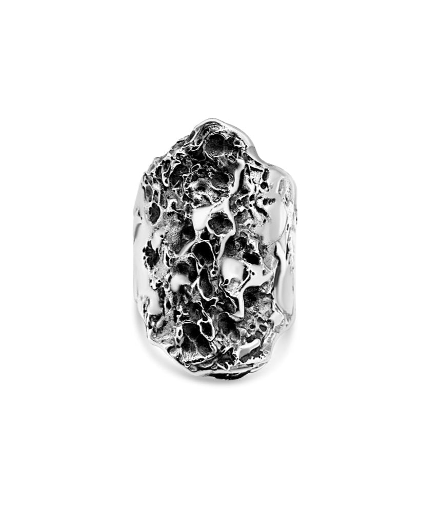 Silver textured bead on a white background