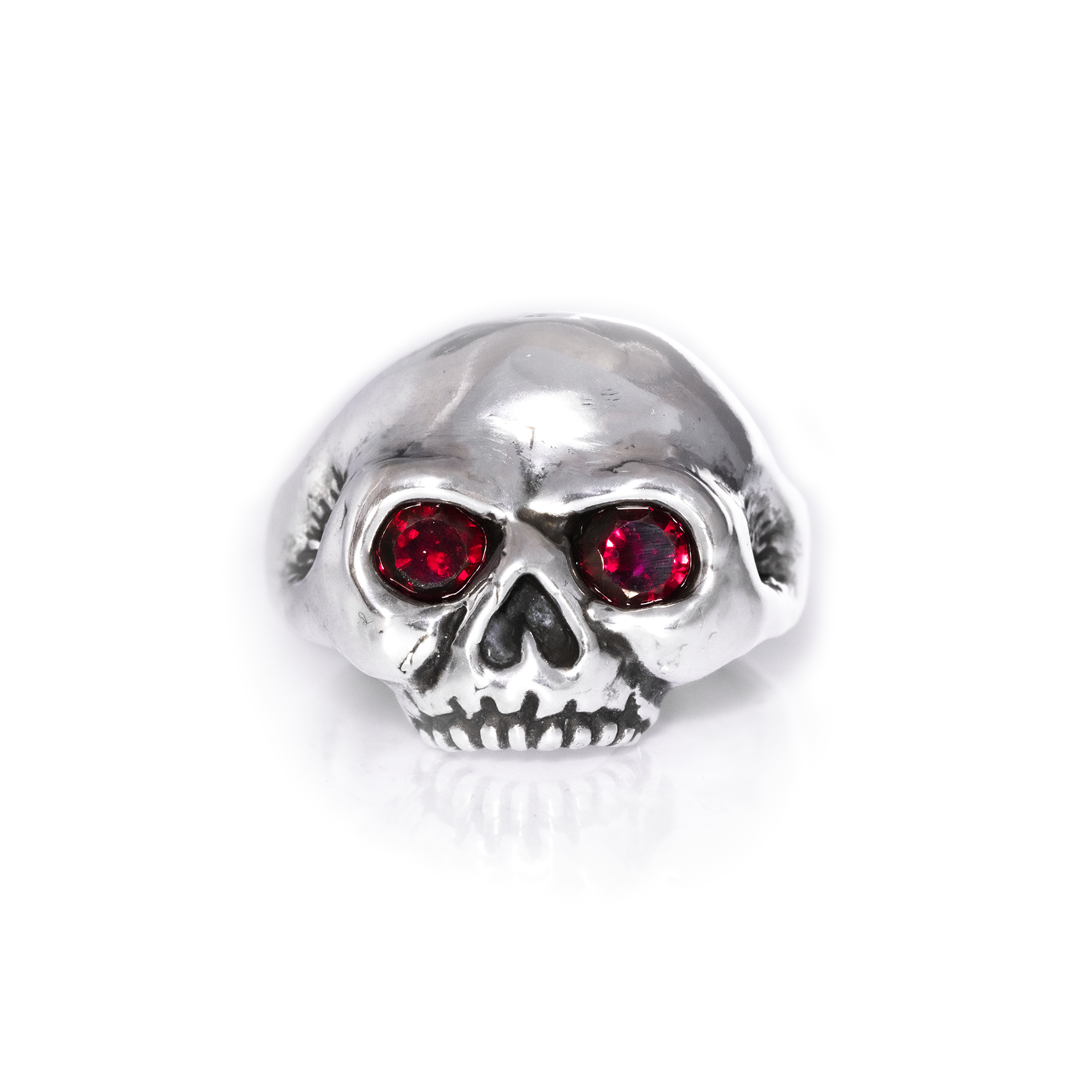 Garnet Hellion Skull Ring - Sterling Silver Red Gemstone Skull Ring