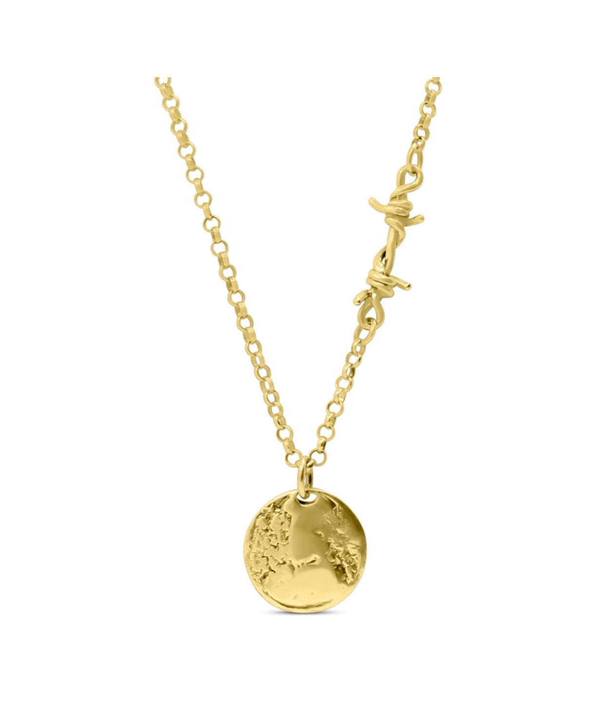 MEMENTO MORI COIN BARBED LINK NECKLACE 14K GOLD