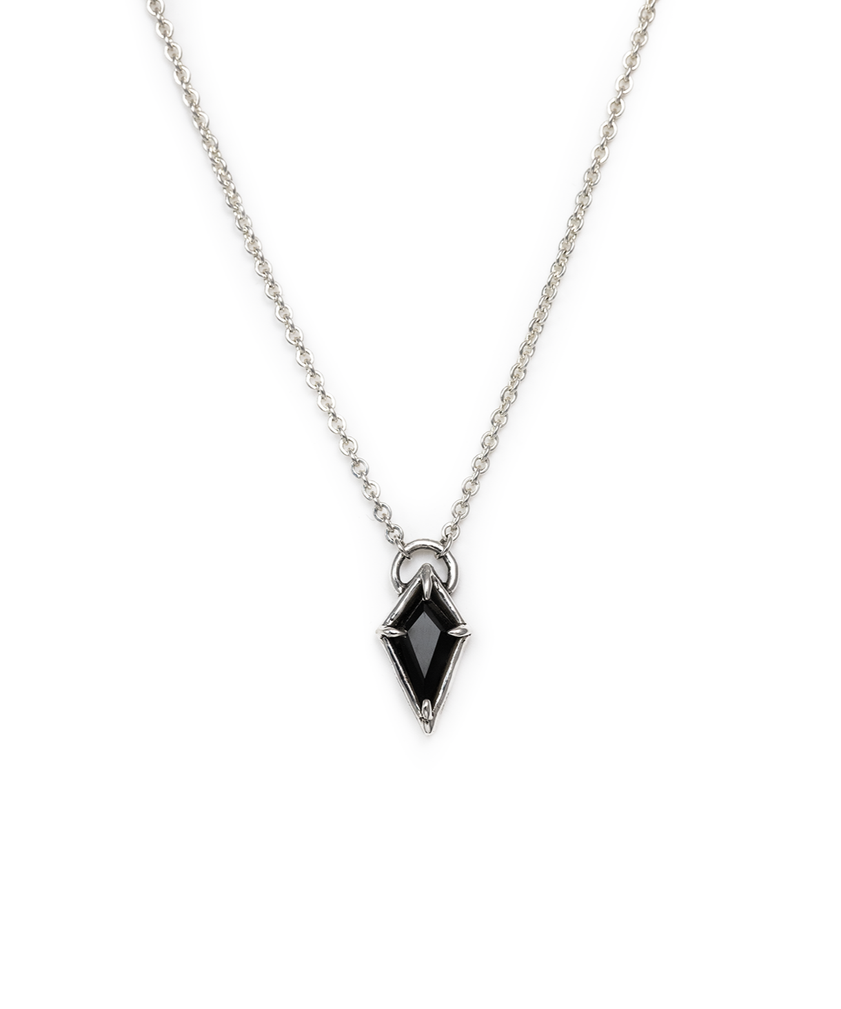 Mini Black Onyx Spike Shield Necklace - Sterling Silver Small Dark Amulet