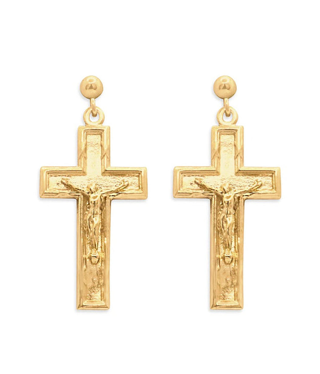 OG CRUCIFIX BALL STUD 14K