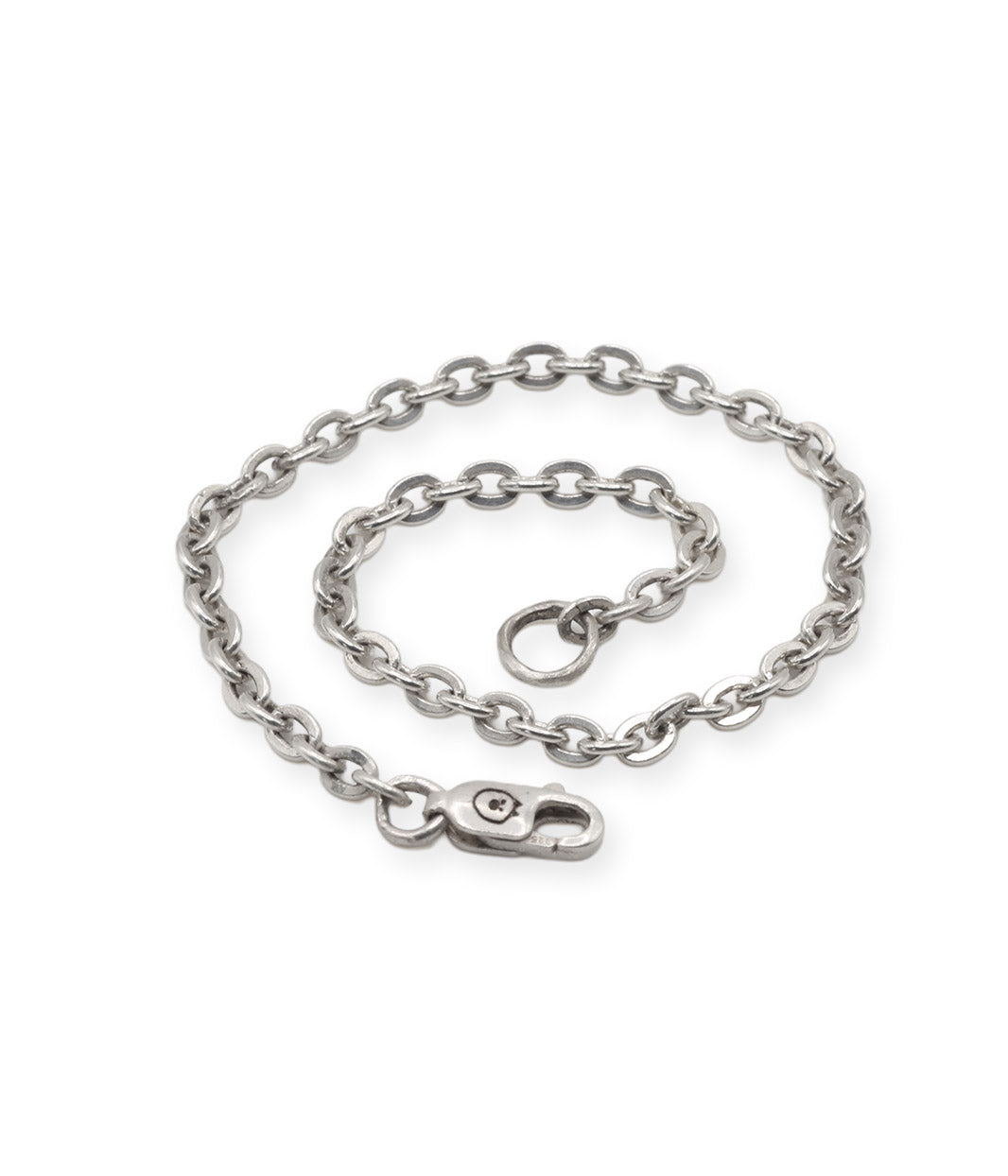 Silver chain with a clasp on a white background