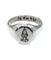 Silver ring with a clown design and 'The Heart NYC' engraving on a white background