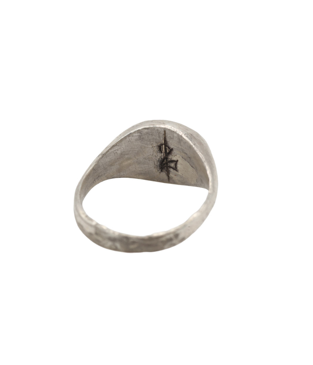Silver ring with a unique design on a white background