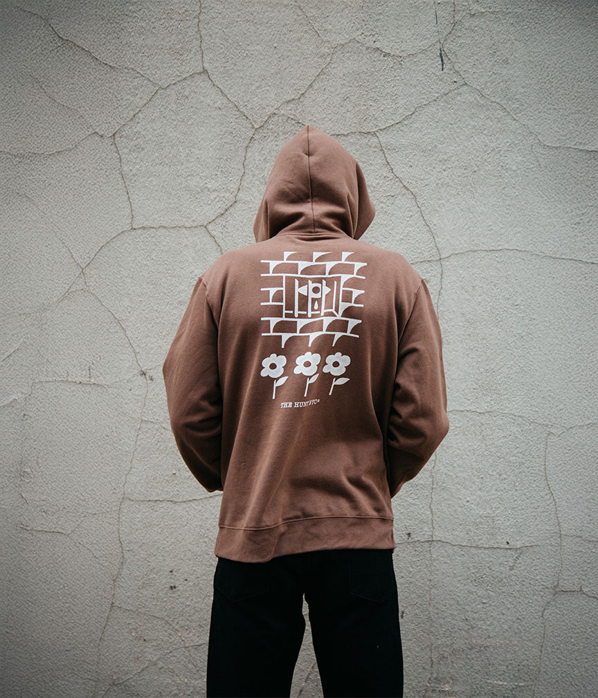 brown over sized graphic hoodie 