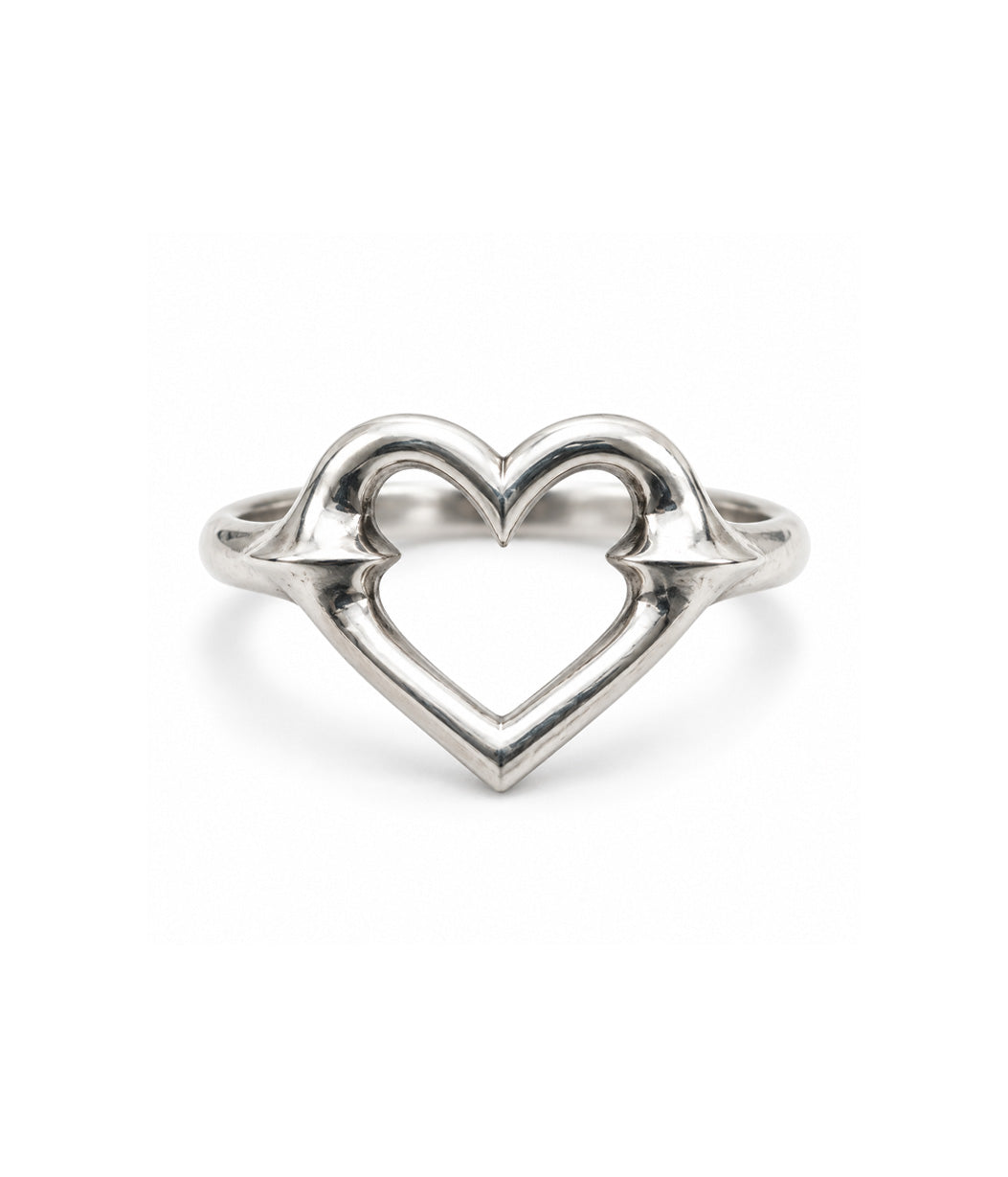 silver agapi heart ring