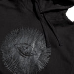 Black hoodie with an eye design on a white background