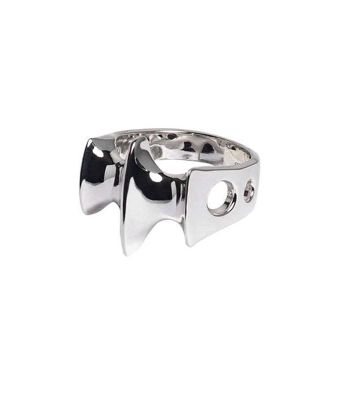 silver blade ring on white background 