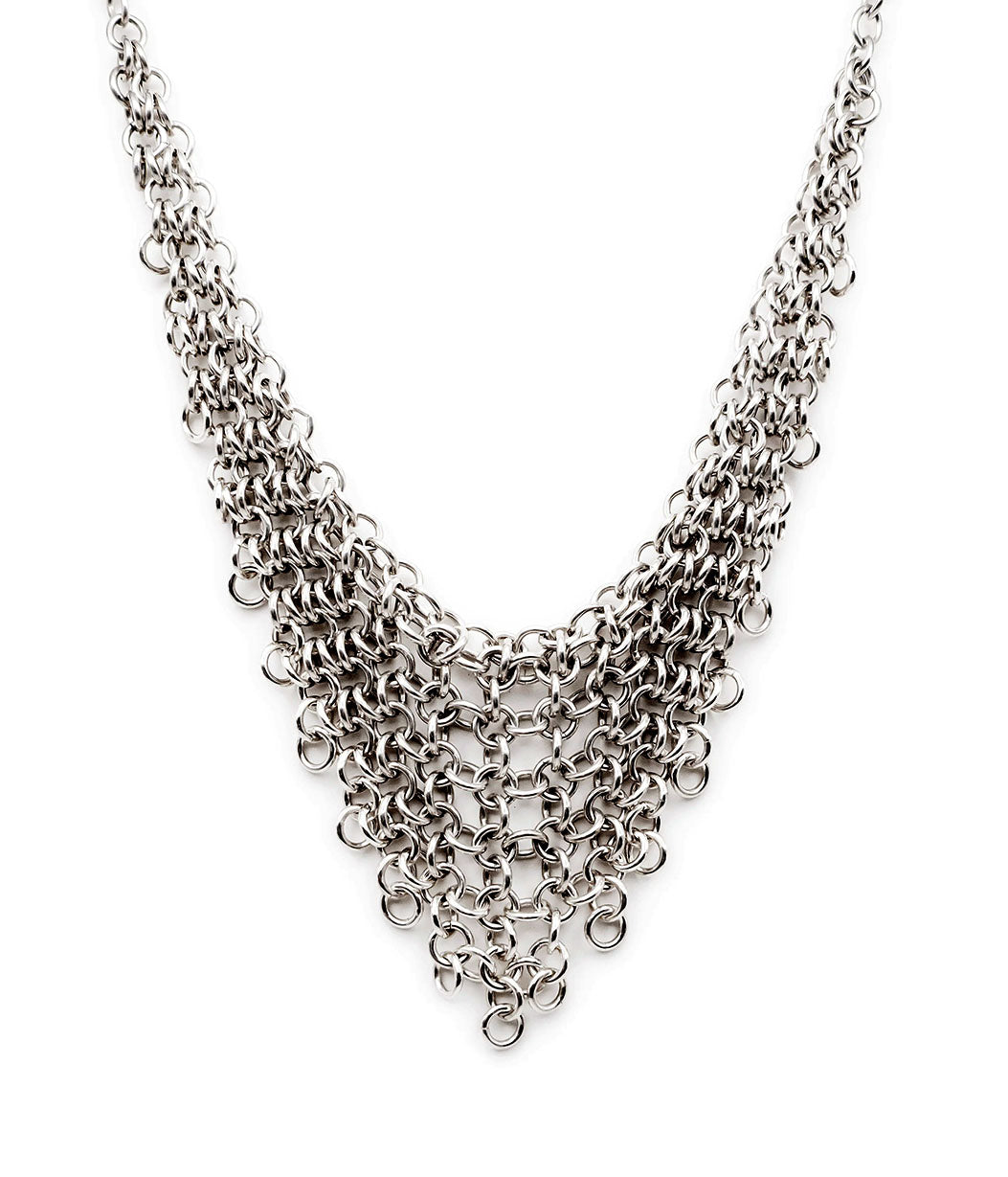 Silver chain necklace on a white background