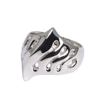 Silver ring with a unique design on a white background