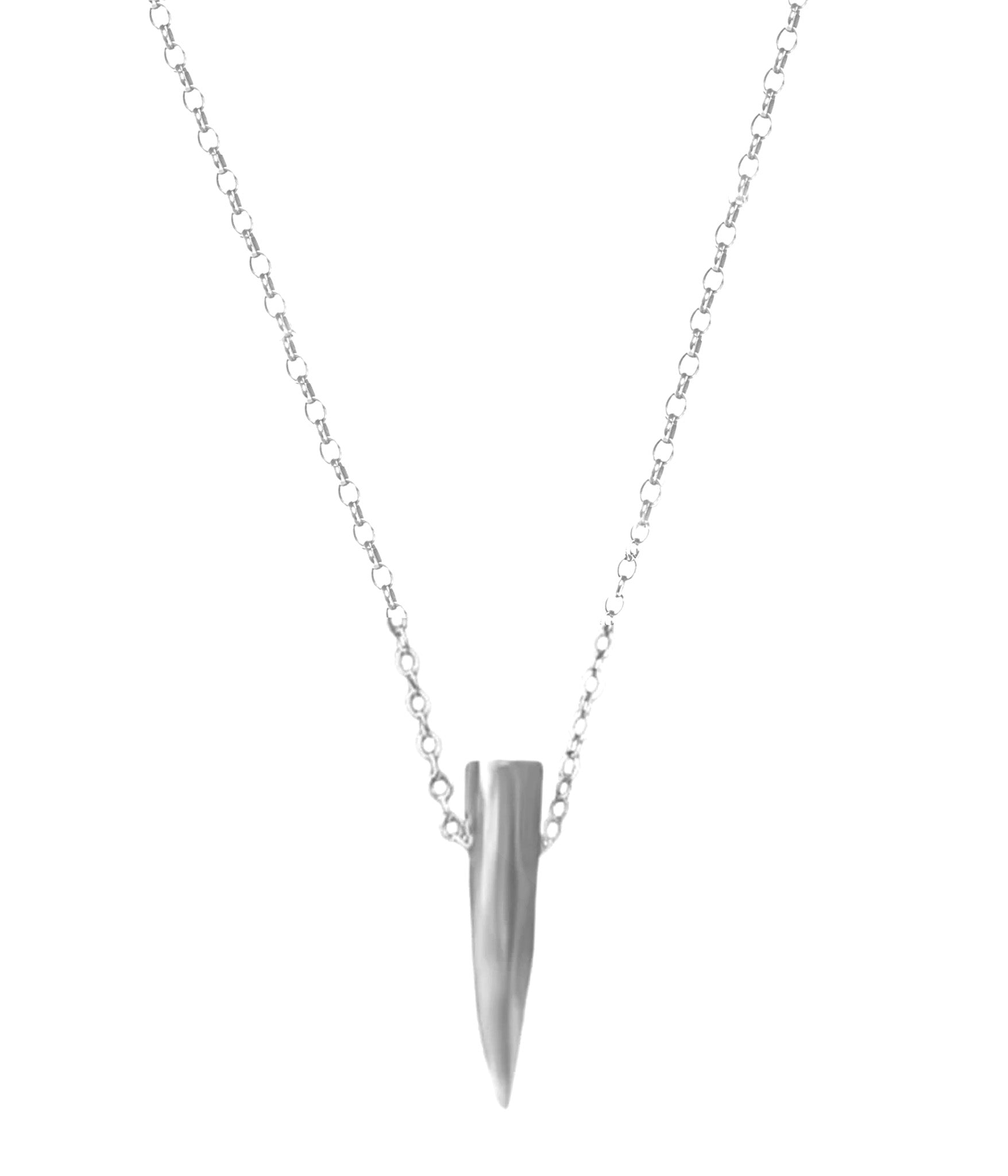 Silver necklace with a unique pendant on a white background
