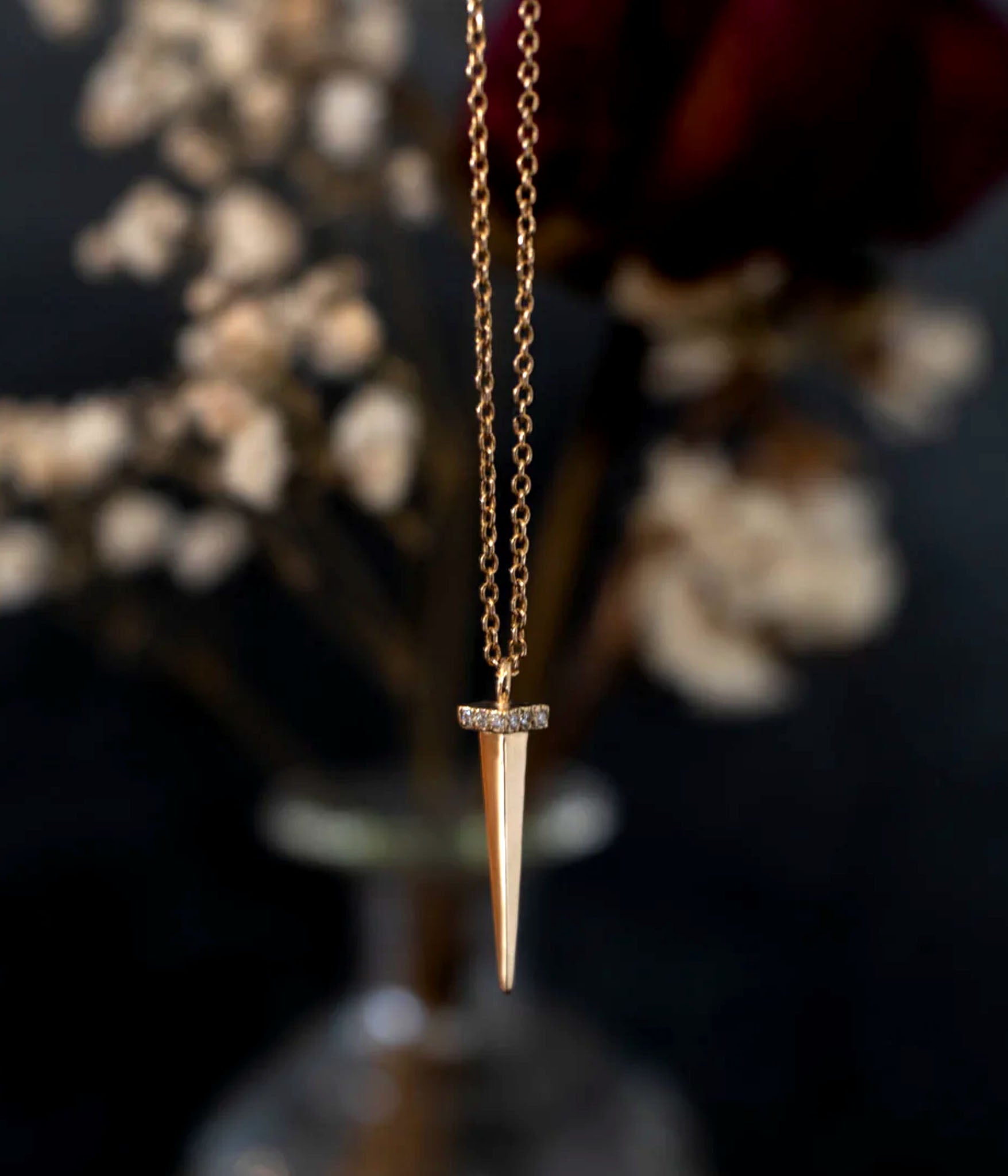14k gold nail pendant on gold rolo chain