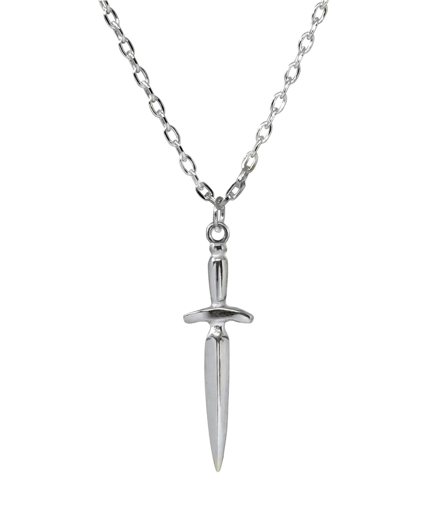 Sterling silver dagger pendant necklace by The Hunt – handcrafted minimalist blade charm on silver chain, unisex fine jewelry