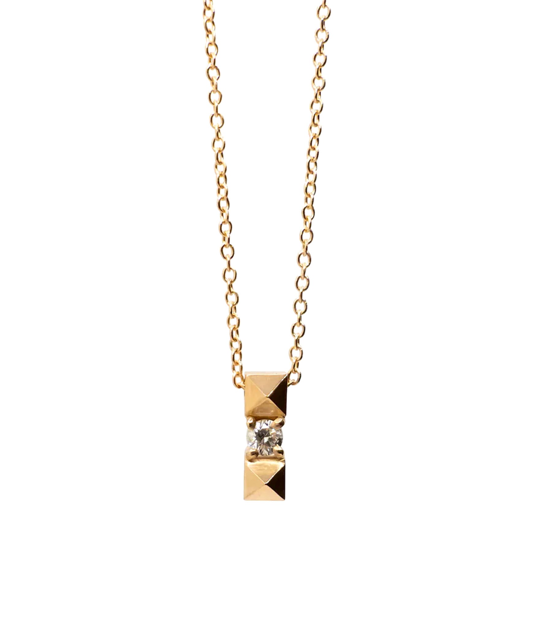 14k yellow gold nail pendant necklace with pavé diamond halo on rolo chain for The Hunt – handcrafted spike charm fine jewelry