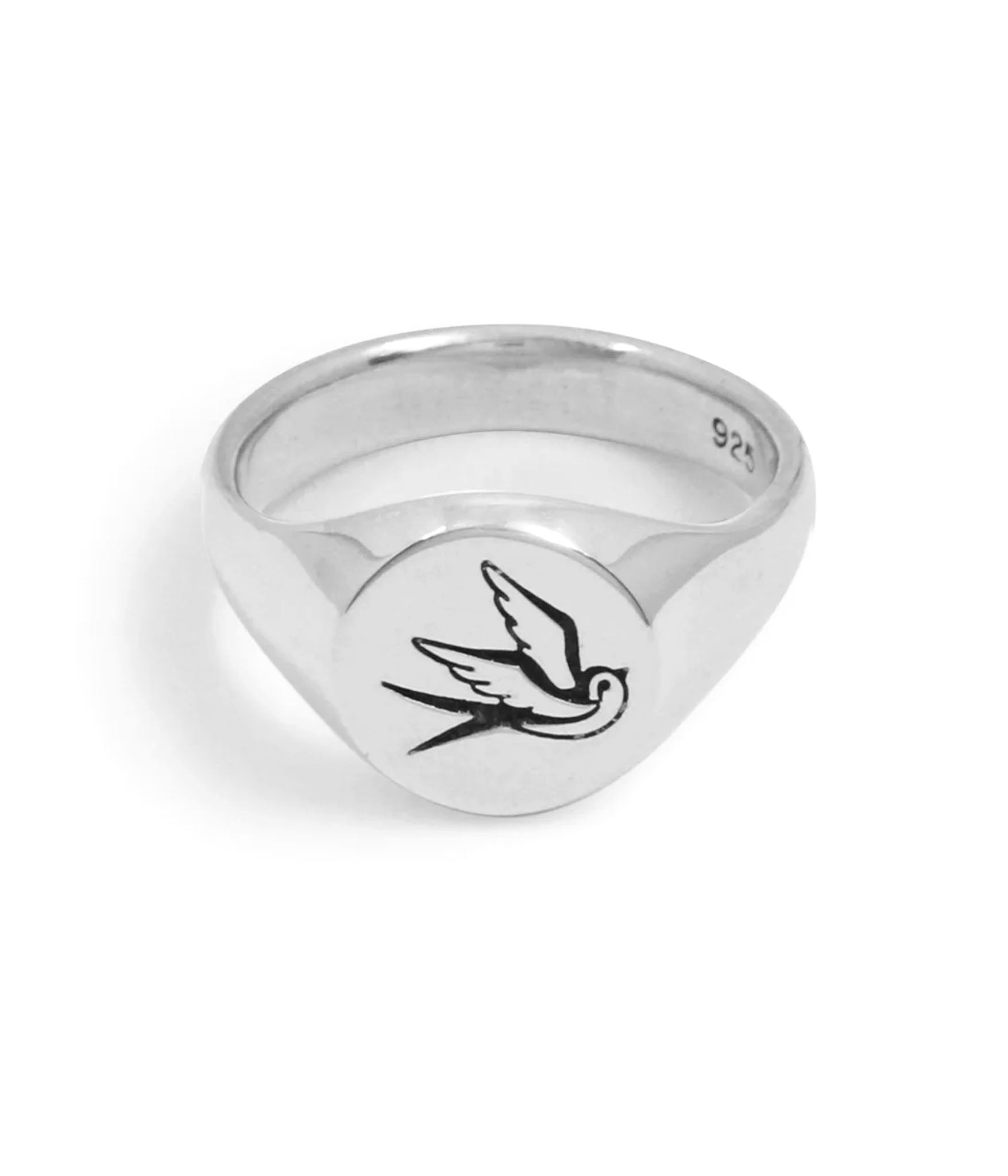 The Hunt Sterling Silver round swallow signet ring 