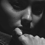 silver swallow signet on female model 