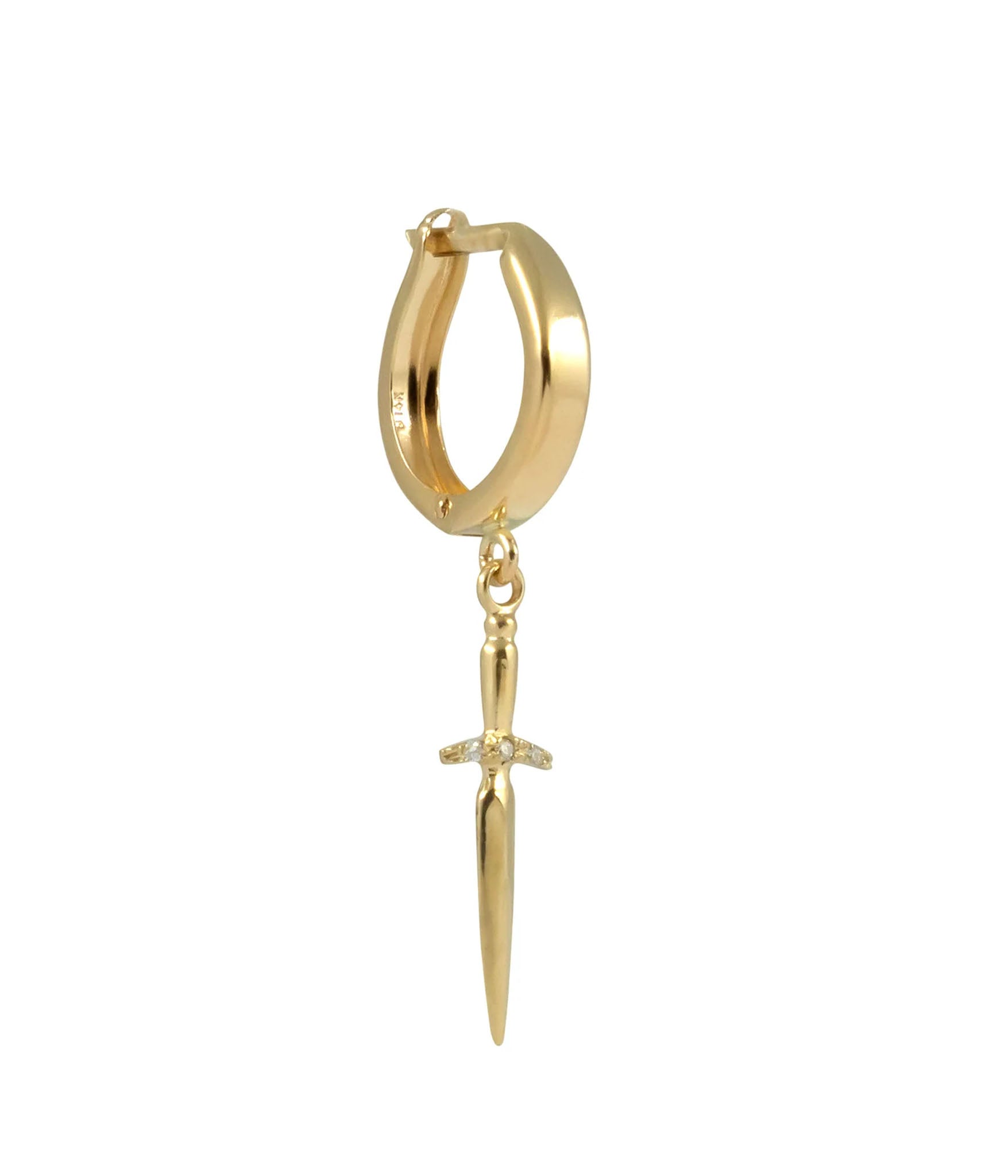 Dagger hoop earring in 14k yellow gold