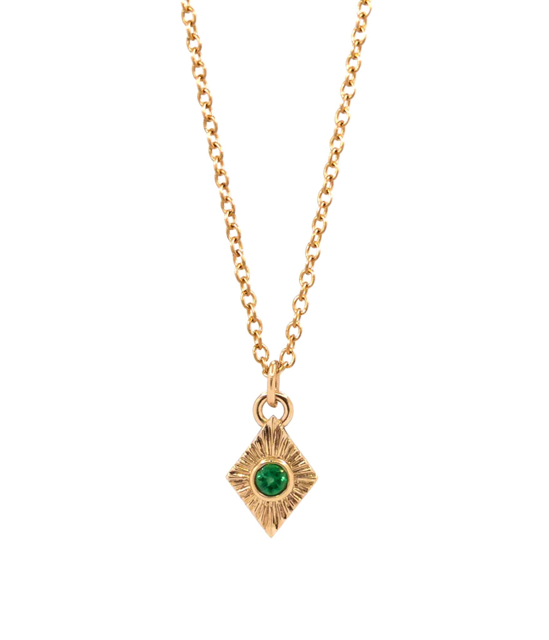 Solid Gold North Star Pendant Necklace with your choice of gemstone. Hands from a solid gold Rolo Chain.