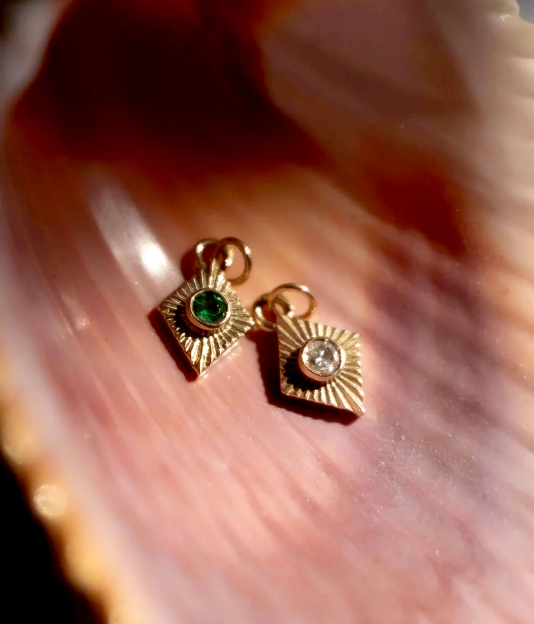 Solid Gold North Star Pendant Necklace with your choice of gemstone. Hands from a solid gold Rolo Chain.