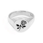 sterling silver signet ring with rose engraving 